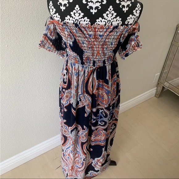 Anthropologie Lavender Field Boho Hippie Smock Dress Off SHoulder Maxi Dress S - Picture 7 of 13